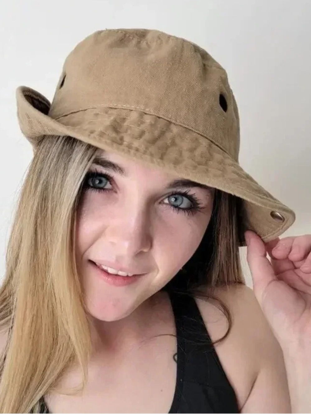 Everyday Tan Cotton Bucket Hat with Eyelets